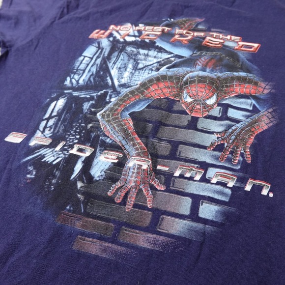 VINTAGE Spiderman Shirt Boys Large Blue Spidey Graphic Marvel Comic Hero Y2K USA - Picture 3 of 10